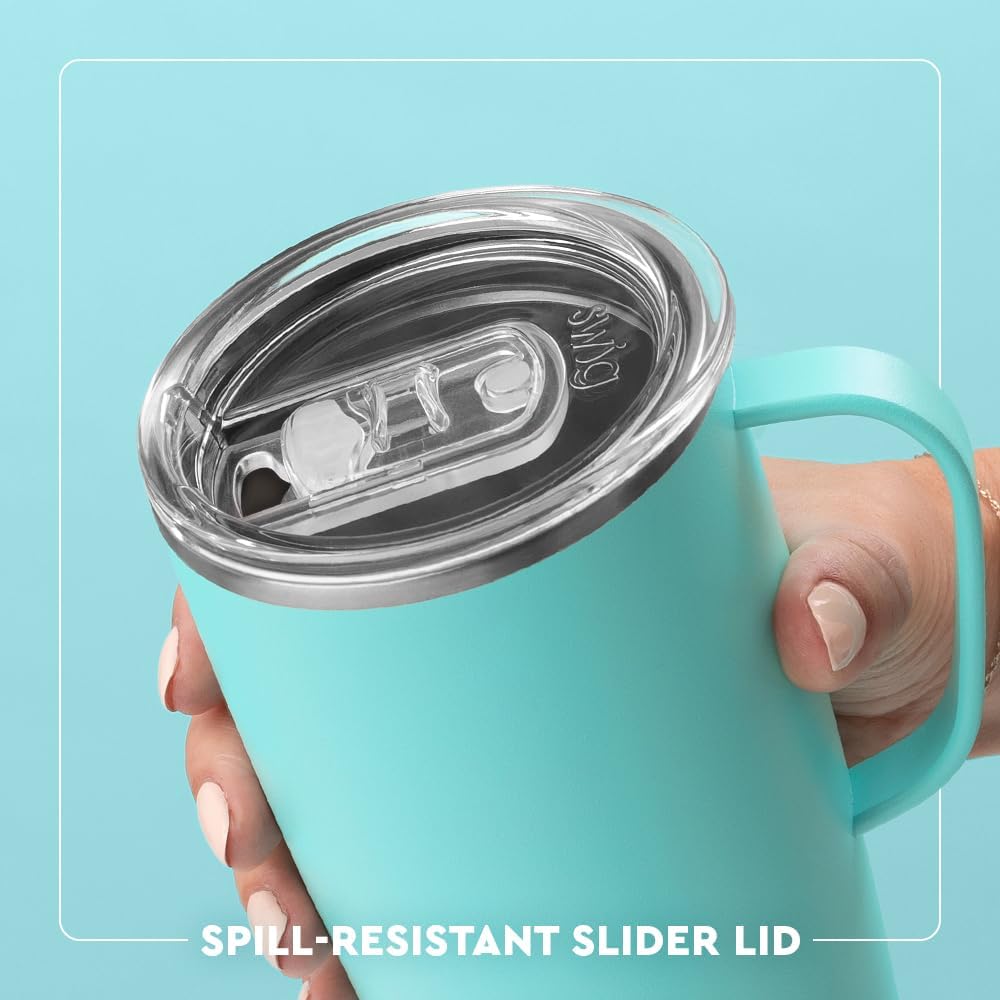 Swig Life 18oz Travel Mug, Insulated Tumbler with Handle and Lid, Cup Holder Friendly, Dishwasher Safe, Stainless Steel, Travel Coffee Cup (Honey Meadow)