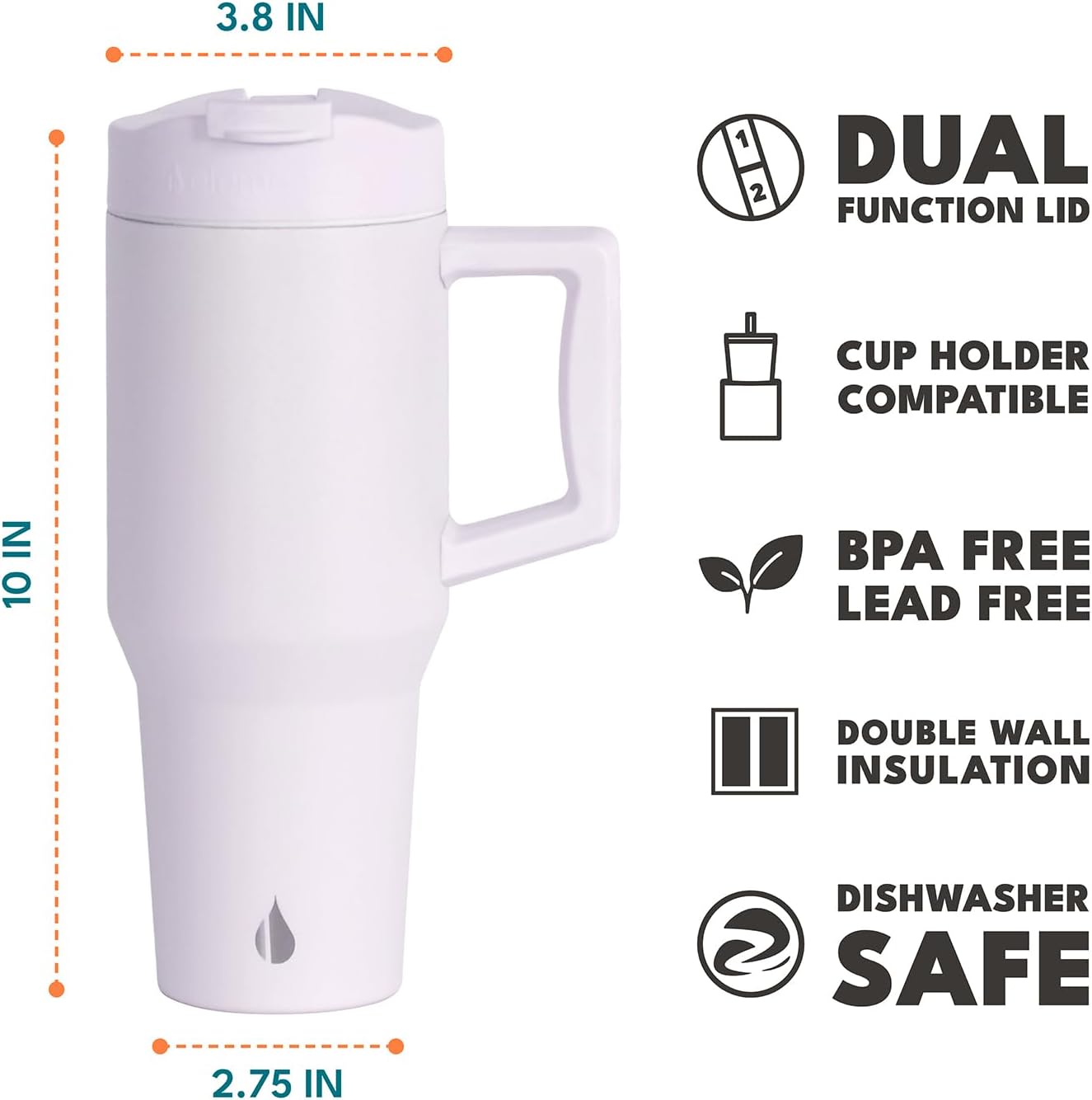 Elemental 32 oz 100% Leak Proof Tumbler with Handle & Straw - Stainless Steel Double Wall Insulated Tumbler for Hot and Cold Beverages - Travel Coffee Mug with Sip & Straw Lid - White - Colors A