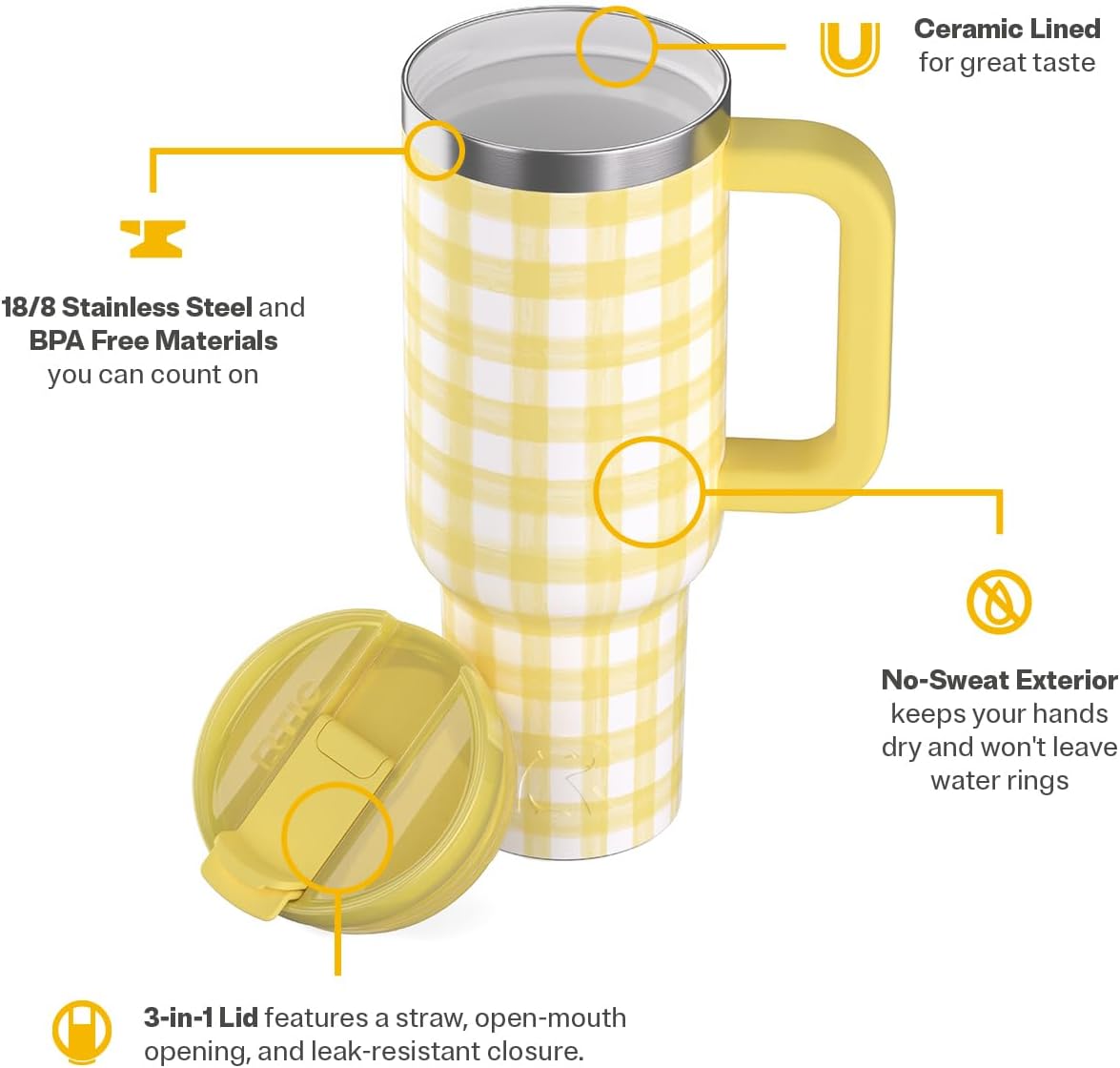 RTIC 30 oz Road Trip Tumbler Double-Walled Ceramic Lined InsulatedStainless Steel Portable Travel Coffee Mug Cup with Lid, Handle and Straw, Periwinkle Bouquet