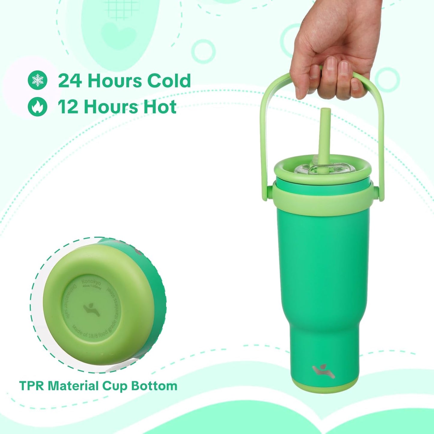Konokyo 30 oz Tumbler with Side Handle, Insulated Water Bottle with Straw and 2 in 1 Lid, Stainless Steel Cup Travel Coffee Mug for Sports Office Gym,Purple