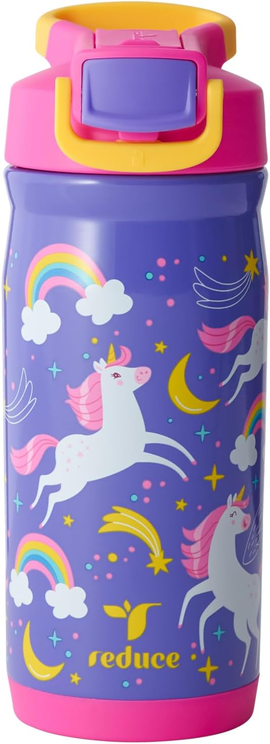 Reduce Hydrate Pro Kids 14oz Stainless Steel Insulated Water Bottle w/Straw – Spill Proof Tumbler for Kids – 30 Hour Cold Retention – Dishwasher Safe Leak-Proof Design - Abstract Flowers