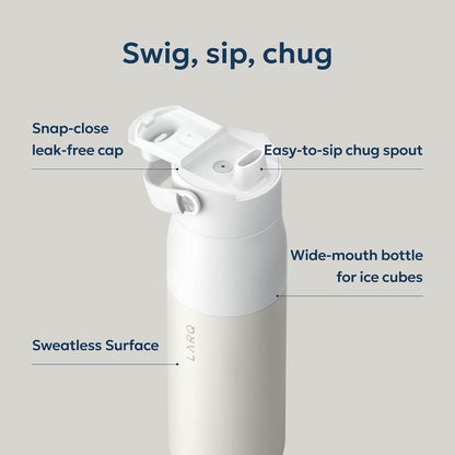 LARQ Swig Top — Insulated Stainless Steel Water Bottle with Straw, Detachable Silicone Handle, Vacuum 24h Cold, BPA-Free Metal Bottle for Gym, Travel, Office, Wide Mouth for Ice — 23 oz, Mojave Dune