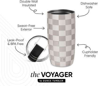 Simple Modern Voyager Tumbler with Flip Lid | Travel Coffee Mug | Insulated Stainless Steel Cold Brew Iced or Hot Coffee Cup | Gifts for Women Men Her Him | 16oz, Almond Birch