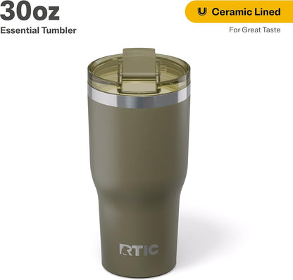 RTIC 20oz Essential Tumbler with Lid, Ceramic Lined, Insulated, Stainless Steel, Metal, Double Wall Vacuum-Insulation, Travel Cup for Iced Coffee, Tea, Hot and Cold Drink, Graphite