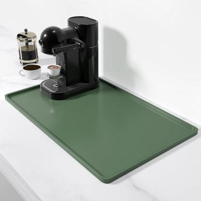 Rnivvi Silicone Coffee Mat, 16" x 24" Waterproof Raised Edge Coffee Bar Mats for Espresso Machine Station Accessories, Heat Resistant Detachable Dish Drying Pad for Kitchen Counter, Dish Rack, Green