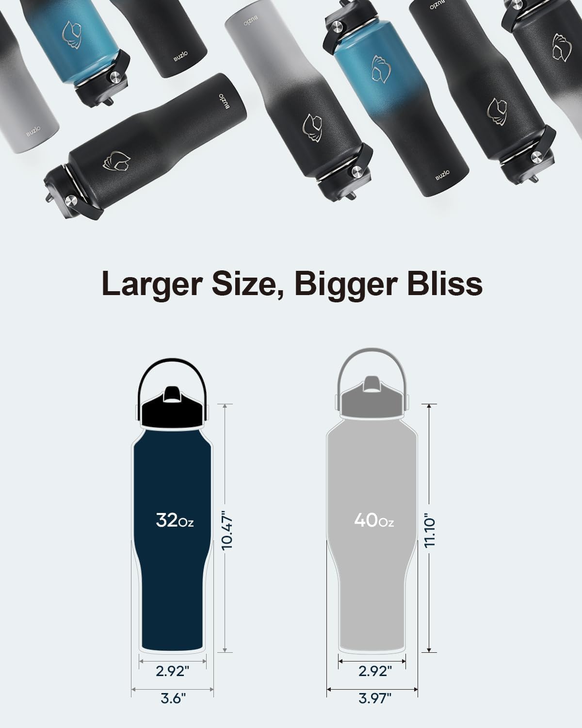 BUZIO 40oz Insulated Water Bottle Fits in Any Car Cup Holders, 40oz Vacuum Insulated Tumbler with Lids and Straw for Water, Travel Mug Cupholder Friendly, Leakproof Keep Cold & Hot, Indigo Crush
