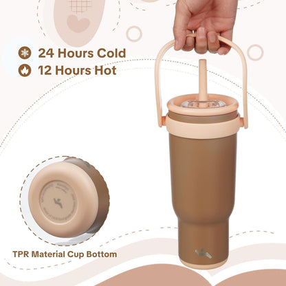 Konokyo 30 oz Tumbler with Side Handle, Insulated Water Bottle with Straw and 2 in 1 Lid, Stainless Steel Cup Travel Coffee Mug for Sports Office Gym,Purple