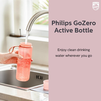 Philips Water GoZero Active BPA-Free Water Bottle with Fitness Tap Water Filter, Sport Squeeze Water Bottle, Lightweight, 24 oz with Fitness Filter, Plum