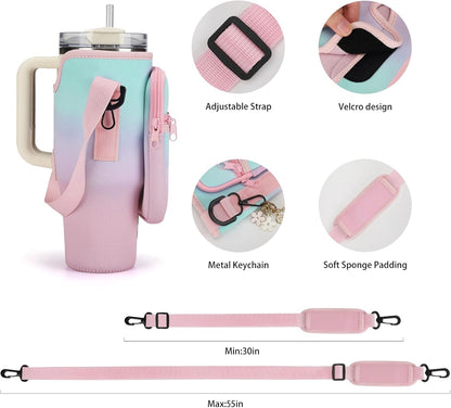GOEWY Water Bottle Carrier Bag for Stanley 40/30 oz Tumbler with Phone Pocket Neoprene Water Bottle Holder with Shoulder & Handheld Strap Stanley Cup Accessories