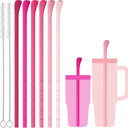 NiHome 6PCS Silicone Anti-Wrinkle Straws Fit for 40oz 30oz Stanley Tumblers w/Brushes, Customizable Length Wrinkle Free Straws for Various Size Cups, No Wrinkle Reusable Straws for Lip (Macaron)