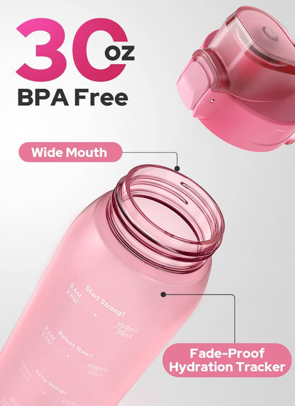 Opard Zip 32oz Plastic Water Bottle Dishwasher Safe, Leakproof Flip-Top Lid, BPA Free Tritan, Wide Mouth Reusable Sports Water Bottle for Gym Hiking Commuting Outdoor Travel and School
