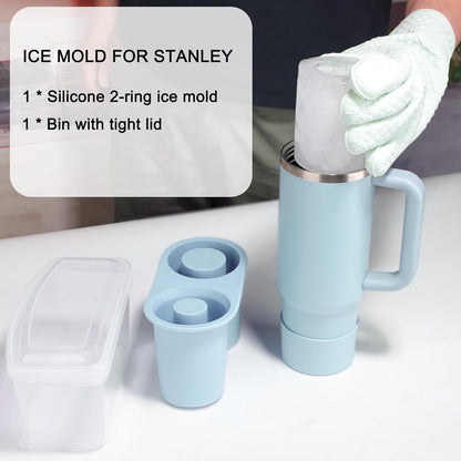 Ice Mold for Stanley Cup, Silicone Ice Cube Tray for Stanley Cup 30oz-40oz, Tumbler Ice Mold with Lid and Bin, Easy Release Cylinder Ice Cube Mold, 1 Pack, Eucalyptus