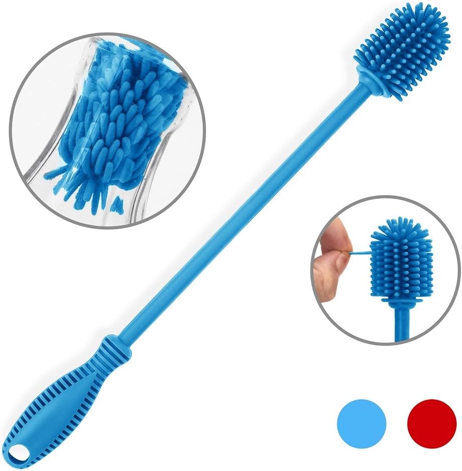 Silicone Bottle Cleaning Brush with Long Handle, 12.5" Water Bottle Cleaner for Baby Bottles, Hydro Flask, Sports Bottle, Vase, Glassware, Perfect for Smaller Diameter Bottle Openings (One Pack)