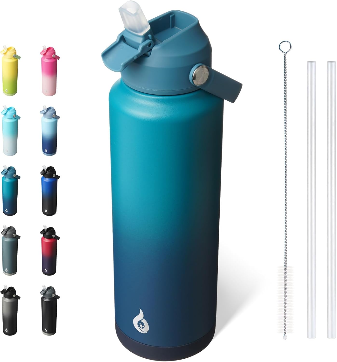 BJPKPK Insulated Water Bottle with Straw Lid, 18oz Thermo Water Bottles with Soft Nozzle, Flex Handle & Non-slip Boot, BPA Free Leak Proof Stainless Steel Metal Thermo, Tumblers, Cups,Sea Salt