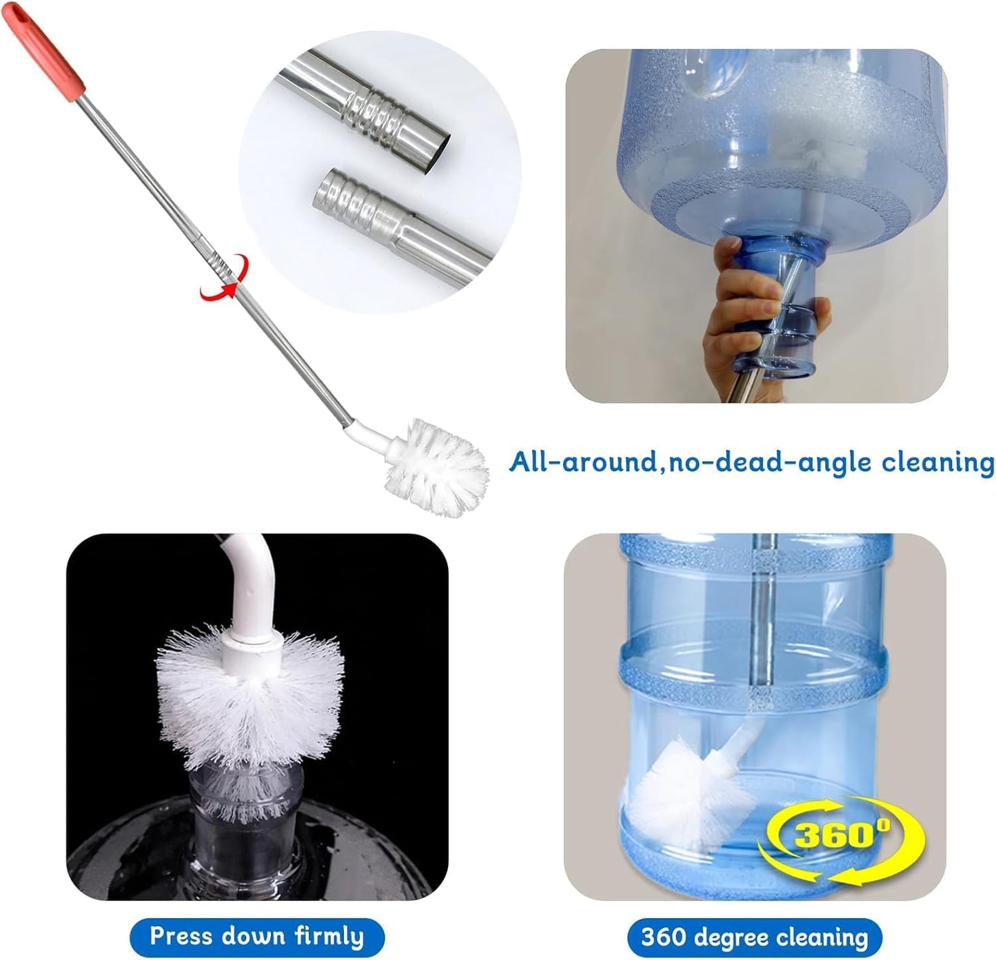 2-Pack Bucket Brush, Kettle Brush, Cleaning Extra Long Bottles, Gallon Jug Cleaner, Water Bottle Cleaner, Stainless Steel，Multi-Scenario