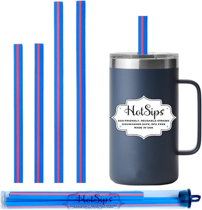 Reusable Drinking Straws + Case – Fits 8–20 oz Cups/Tumblers – Soft, BPA-Free, Food Grade, Oval (Less Pucker) – DW | MW Safe – Hot/Cold Coffee/Tea/Water/More - Made in USA, 2 Small & 2 Medium