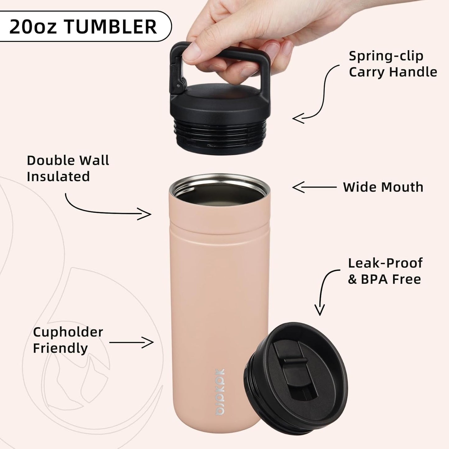 BJPKPK Insulated Water Bottle with 2 Lids,20 oz Double Wall Stainless Steel Vacuum Tumbler Travel Coffee Mug,Wide Mouth Thermal Cup,Haze Blue