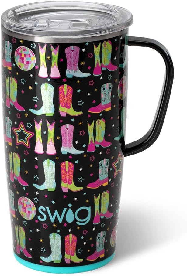 Swig Life 18oz Travel Mug, Insulated Tumbler with Handle and Lid, Cup Holder Friendly, Dishwasher Safe, Stainless Steel, Travel Coffee Cup (Honey Meadow)