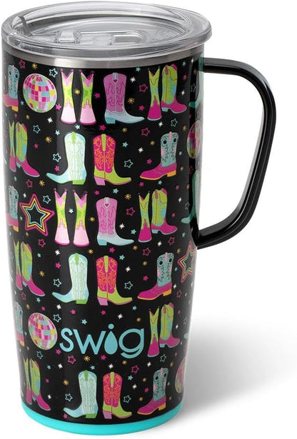 Swig Life 18oz Travel Mug, Insulated Tumbler with Handle and Lid, Cup Holder Friendly, Dishwasher Safe, Stainless Steel, Travel Coffee Cup (Honey Meadow)