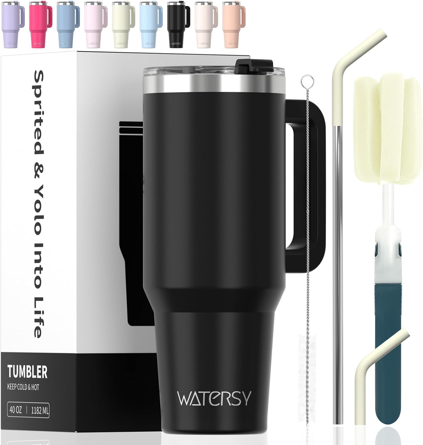 40 oz Tumbler with Handle,Tumbler with Lid and Straw,Double Wall Insulated Cup Stainless Steel Travel Mug(Cold for 34 Hours),Water Bottle for Iced Tea,Coffee,Cold Beverages(Purple)