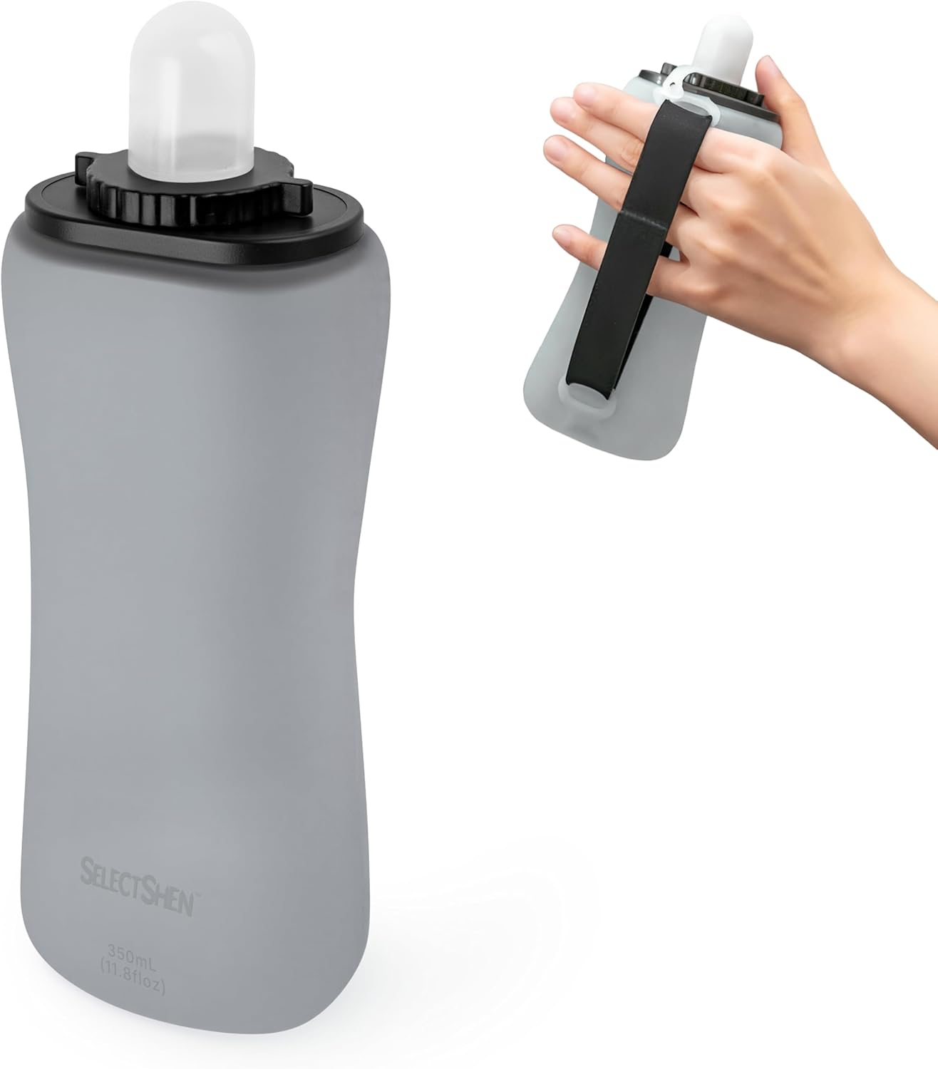 Handheld Running Water Bottle, Collapsible Water Bottle 350mL,Silicone Foldable, Odor Free,BPA-Free, Leak-Proof, Dishwasher-Safe, Hot & Cold Drinks, Running, Camping,Travel (Blue)