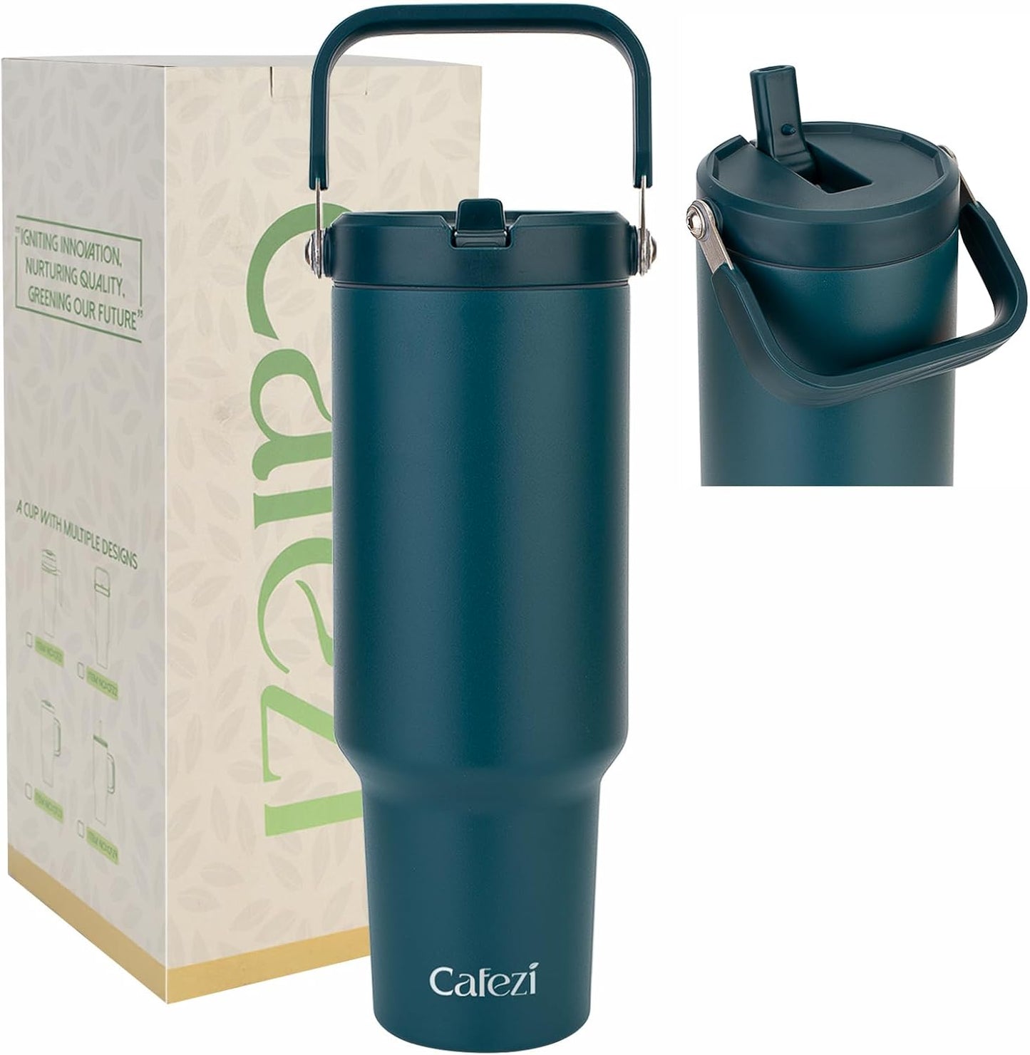 40 oz Insulated Tumbler with Top Handle and Flip Straw, Vacuum Insulated Stainless Steel Cup with Leak-Proof Lid, Sweat-Free, Fits Cup Holder, Keeps Ice Cold up to 30 Hours