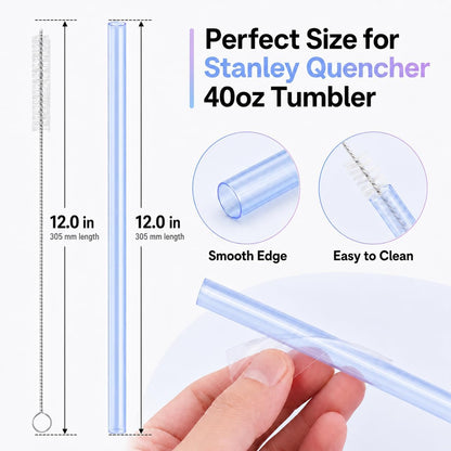 Joshey 12 Inch Tritan Replacement Straws for Stanley 40oz Tumbler - 6 Pack Reusable Long Straws with Cleaning Brush, Fits 30oz & 40oz Stanley Cup Accessories, BPA-Free (6 Colors)