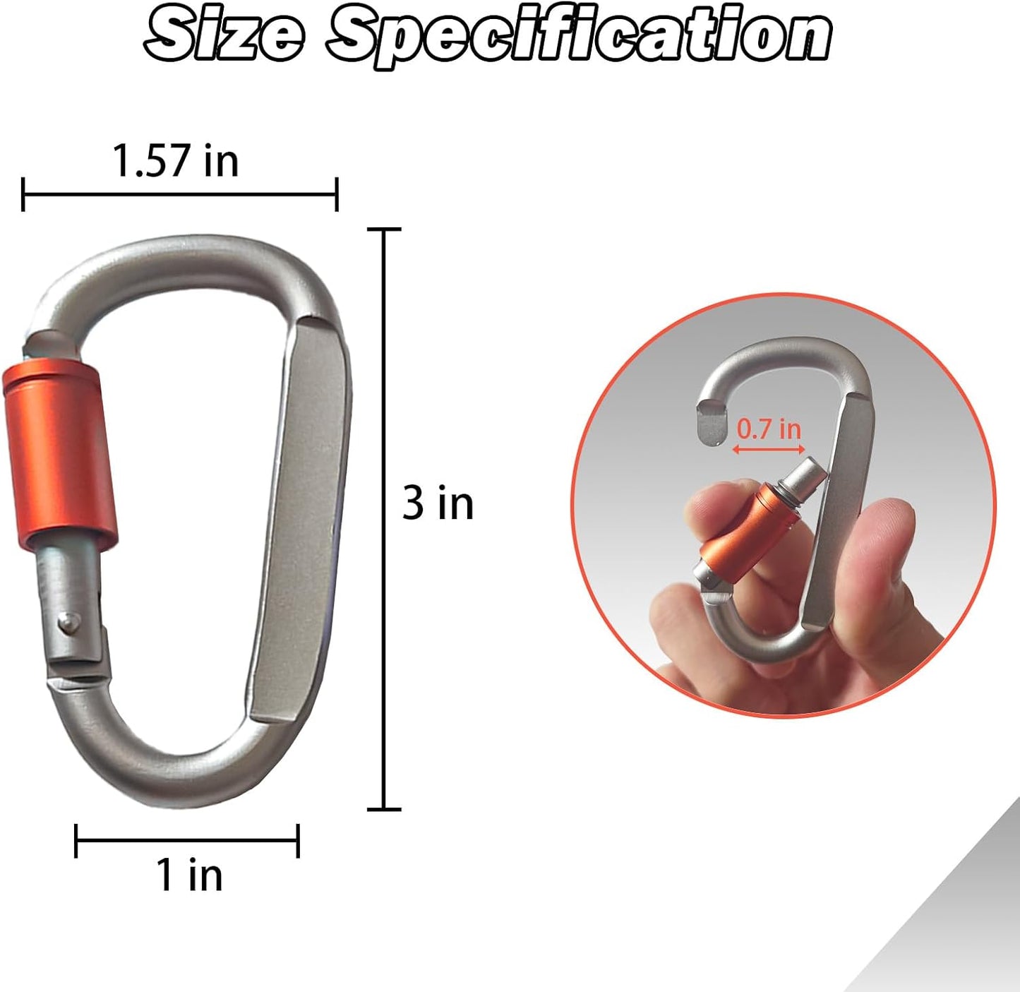 Paracord Keychain/Carabiner Clip - Jaymokes D Ring Metal Hook for Water Bottle, Key, Backpacks and More