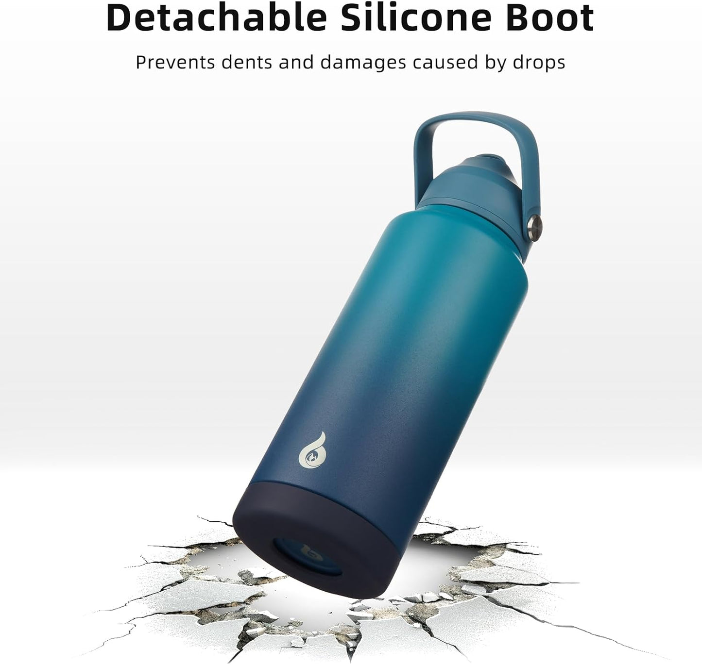 BJPKPK Insulated Water Bottle with Straw Lid, 18oz Thermo Water Bottles with Soft Nozzle, Flex Handle & Non-slip Boot, BPA Free Leak Proof Stainless Steel Metal Thermo, Tumblers, Cups,Sea Salt