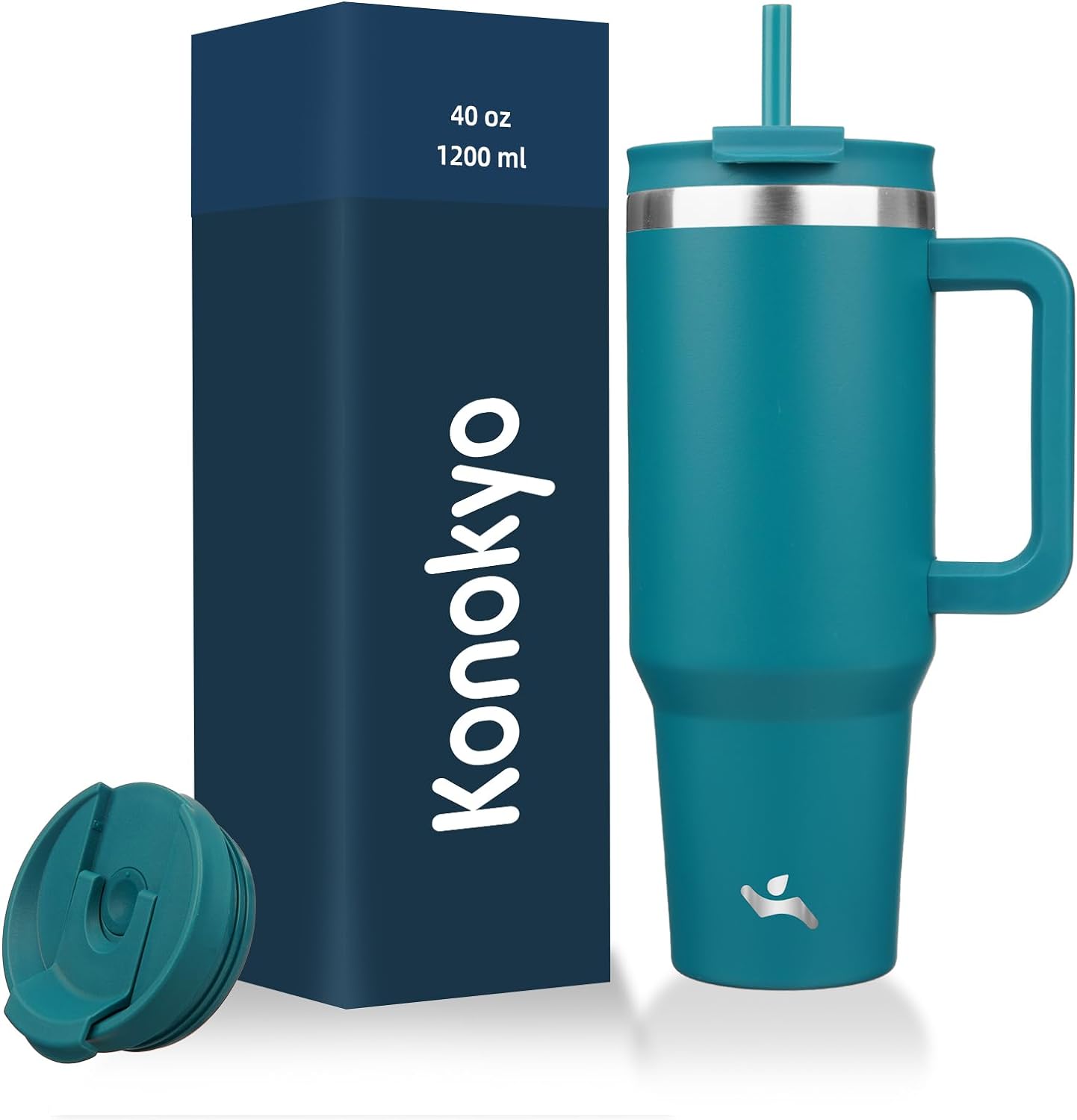 Konokyo 30 oz Tumbler with Handle and 2 Straws,2 in 1 Lid Insulated Water Bottle Stainless Steel Travel Coffee Mug,Sky