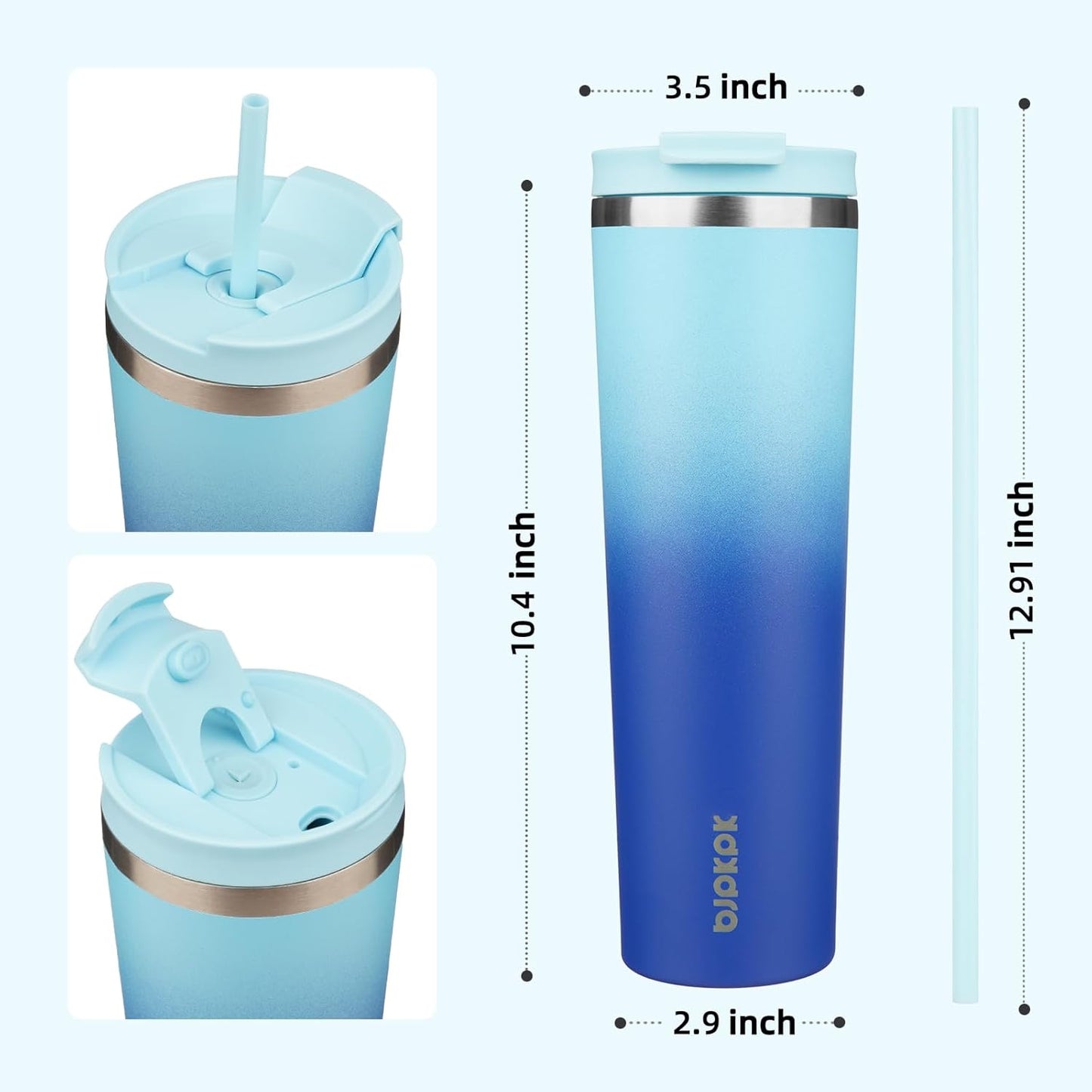 BJPKPK 4 Pack Tumbler with Lid and Straw,30oz Insulated Tumblers Bulk Reusable Travel Coffee Mug, Dishwasher Safe Double Wall Vacuum Insulated Cup Gift for Men Women,Light Blue Leopard