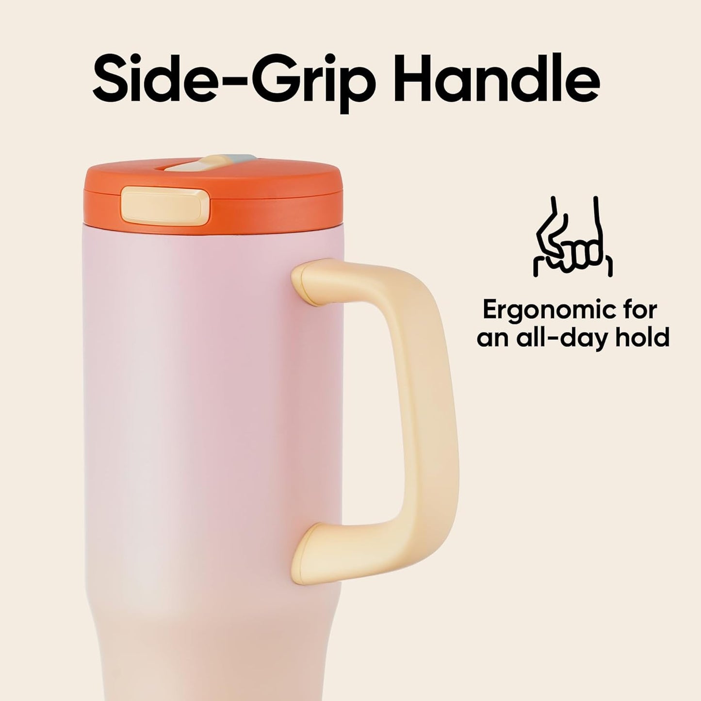 Fijinhom 32 oz Tumbler with Handle, 304 Stainless Steel Insulated Water Bottle Keeps Cold 24 Hours, Water tumbler with flip straw, Insulated Coffee Mug, Travel Cup for Sports & Gifts, Honey Peach