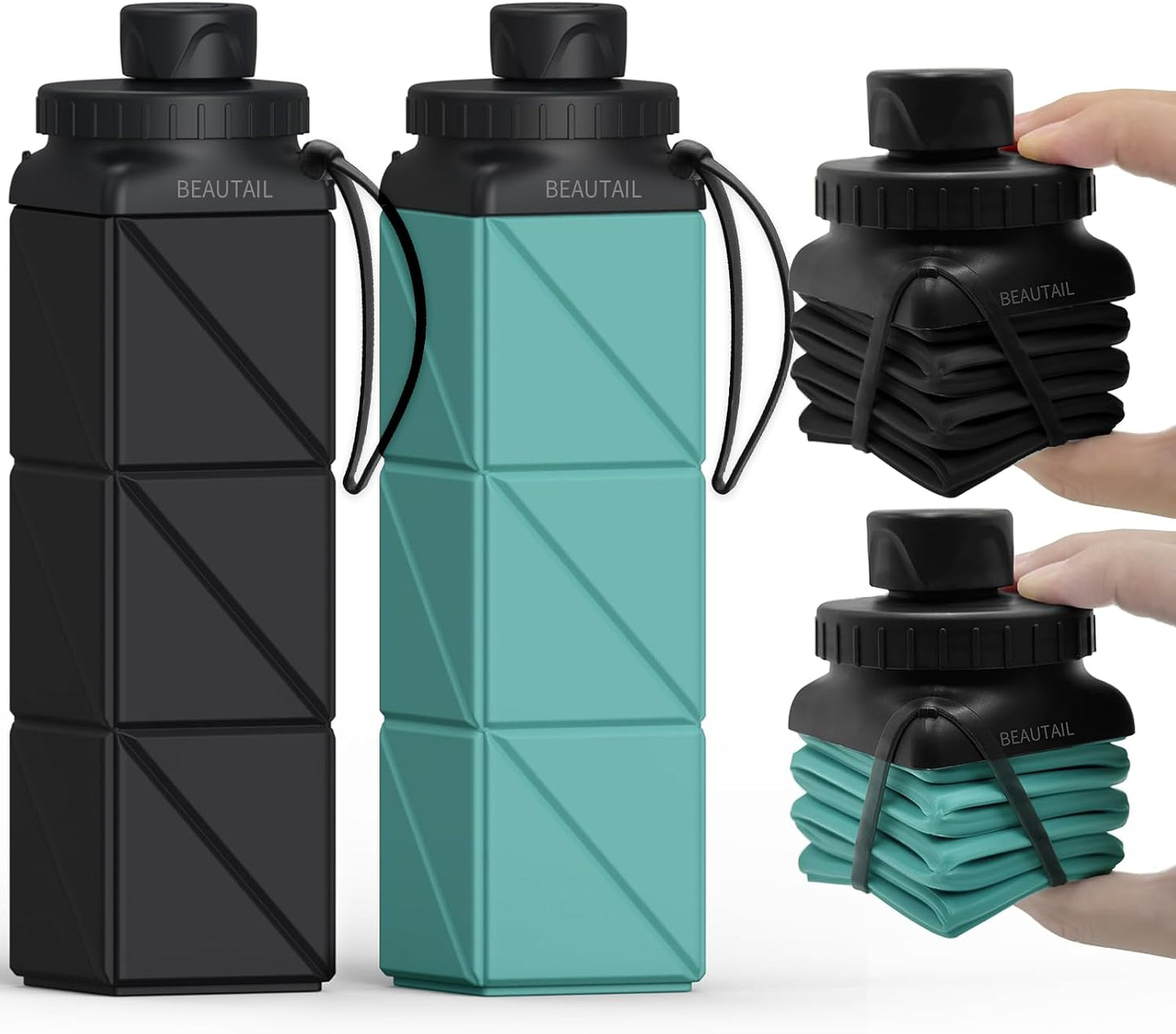 BEAUTAIL Collapsible Water Bottles 20.6oz, Silicone Foldable Portable Travel Water Bottle, Lightweight Reusable Leakproof for Traveling Camping Hiking Cycling Yoga Sports Outdoor