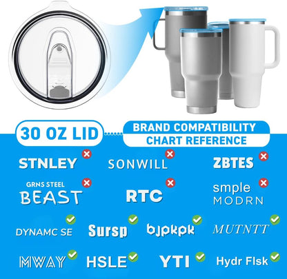 30 oz Pack of 4 Replacement Lids for Yti Tumblers - 3.7 Inch Diameter - Spill Proof Lids Silicon Sliding Covers, Fits Yti Tumblers, Hydro Flask, Reusable No Leak Design, Splash Resistant 30 oz Mug