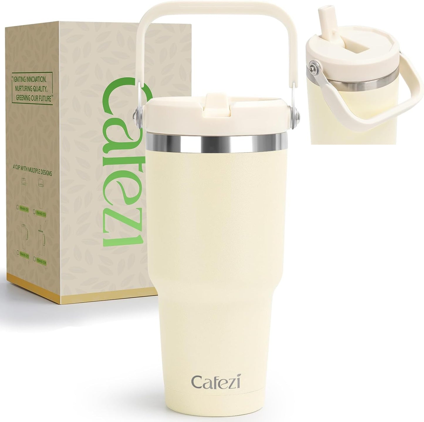 40 oz Insulated Tumbler with Top Handle and Flip Straw, Vacuum Insulated Stainless Steel Cup with Leak-Proof Lid, Sweat-Free, Fits Cup Holder, Keeps Ice Cold up to 30 Hours