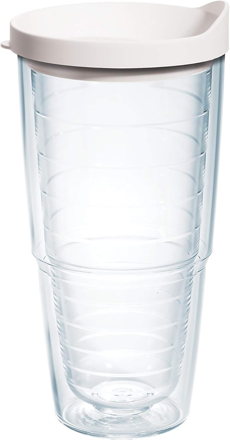 Tervis Clear & Colorful Lidded Made in USA Double Walled Insulated Tumbler Travel Cup Keeps Drinks Cold & Hot, 24oz, Black Lid, 1 Count (Pack of 1)