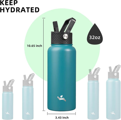 Konokyo 22oz Stainless Steel Bottles with 3 Lids Sport Insulated Water Bottle,Mint