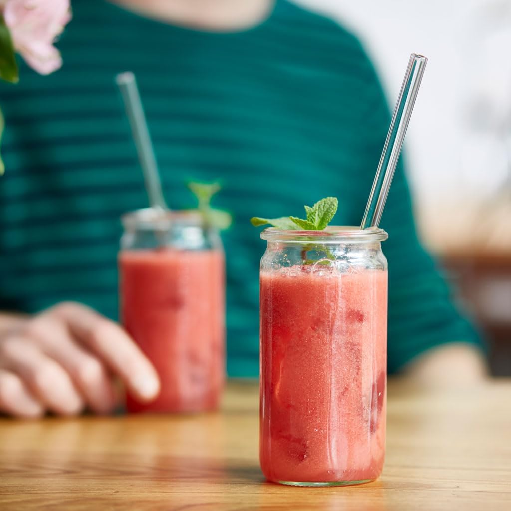 Halm Glass Straws - 6x Reusable 8 inch Drinking Straws clear + Plastic-Free Cleaning Brush - Made in Germany - Dishwasher Safe - Straight - Perfect for Smoothies, Cocktails