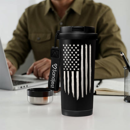 SANDJEST American Flag Tumbler - Stainless Steel 2-in-1 Lid Coffee Tumbler 18 oz, Patriotic Insulated Travel Mug Gift for Men Husband Dad, Birthday Christmas