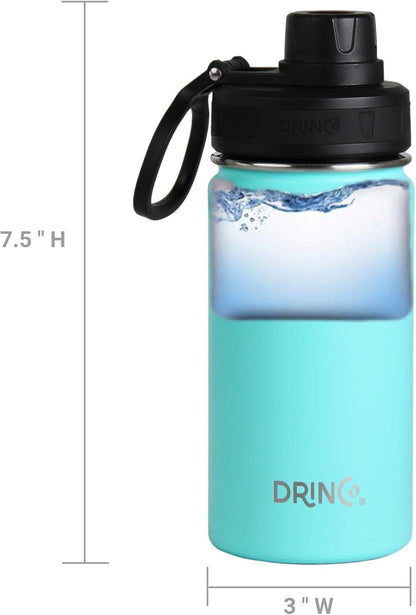 Drinco Stainless Steel Water Bottle Spout Lid Vacuum Insulated Double Wall Water Bottle Wide Mouth (40oz 32oz 22oz 18oz 14oz) Leak Proof Keep Cold Sport Camping Hiking (22 oz, 22oz Black)