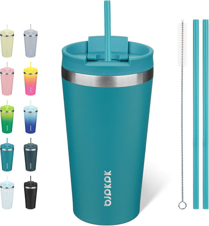 BJPKPK 22oz Insulated Tumbler With lid And Straw Stainless Steel Tumblers Travel Coffee Mug Reusable Thermal Cup,Sky