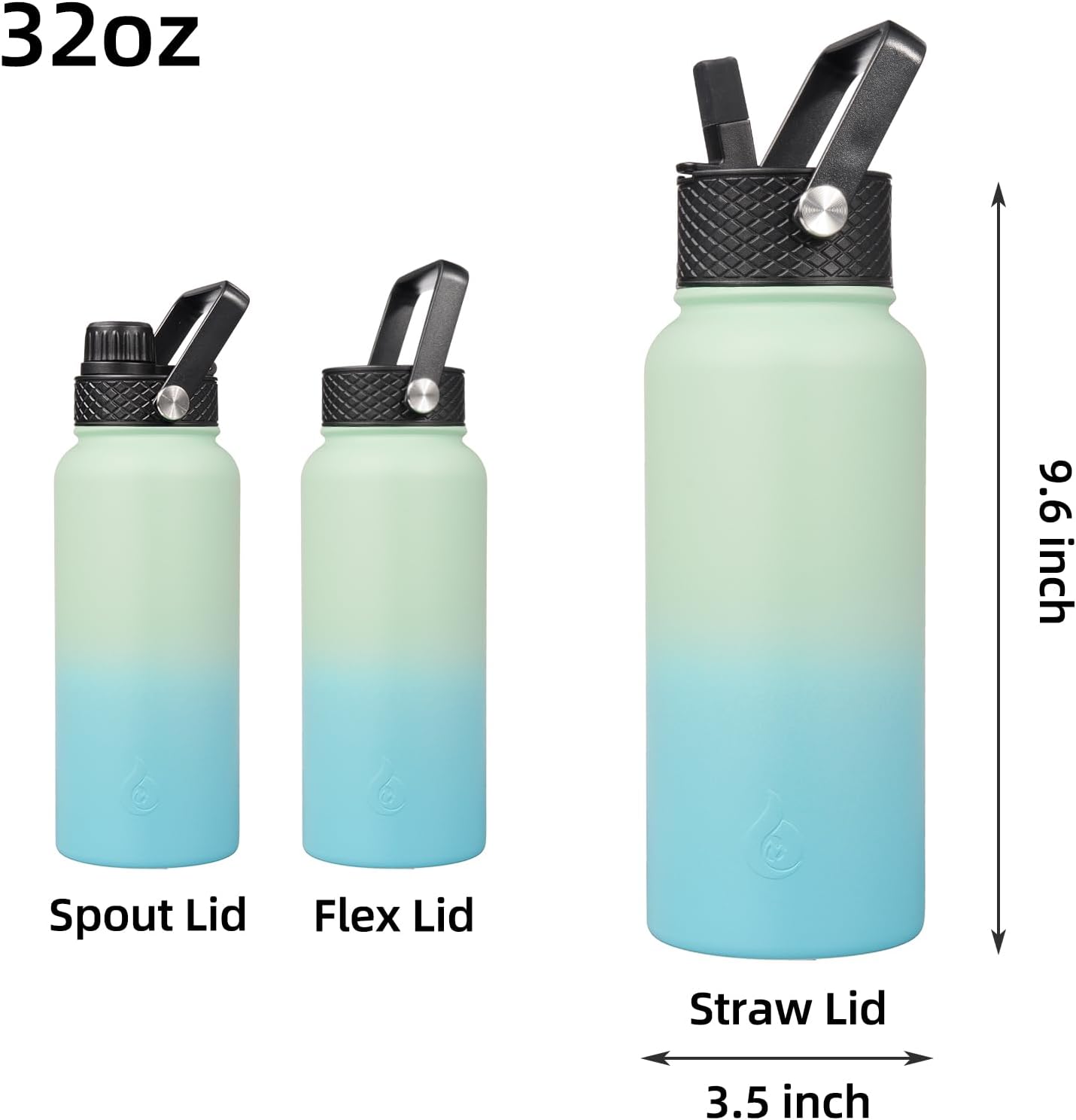 BJPKPK Insulated Water Bottles with Straw Lid, 40oz Stainless Steel Water Bottles with 3 Lids, BPA Free Leakproof Thermo, Tumblers, Cups for Sports, Gym- Midnight - Colors B