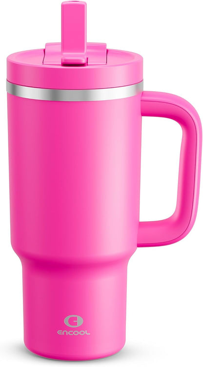 40 oz Tumbler with Handle and Straw: Stainless Steel Insulated Tumbler Keeps Cold for 24 Hours, Leakproof Travel Cup Fits in Cup Holder and BPA-Free, Cotton Candy
