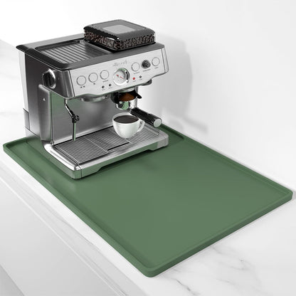 Rnivvi Silicone Coffee Mat, 16" x 24" Waterproof Raised Edge Coffee Bar Mats for Espresso Machine Station Accessories, Heat Resistant Detachable Dish Drying Pad for Kitchen Counter, Dish Rack, Green