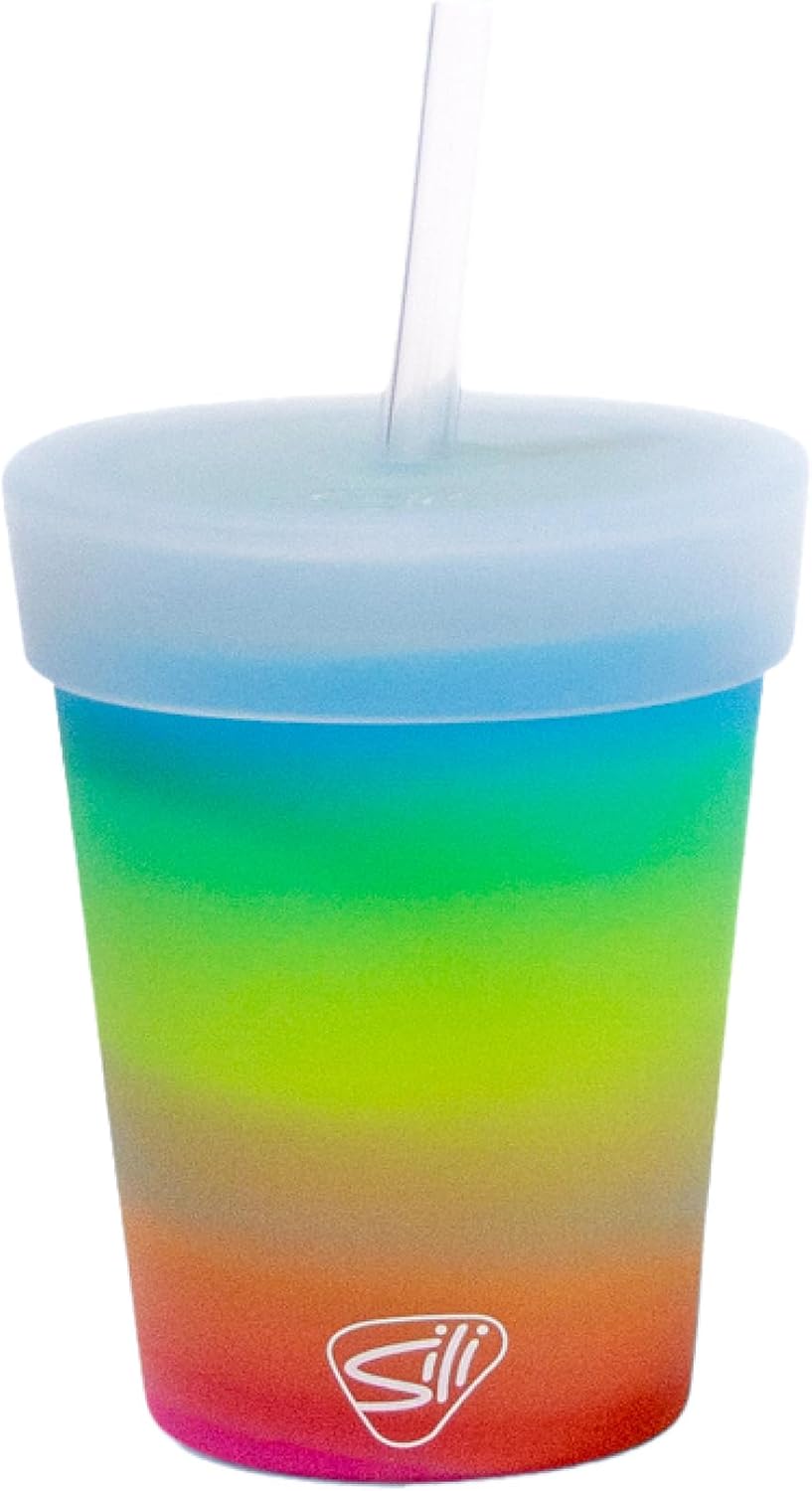 Silipint 8oz Silicone Tumbler with Straw and Lid – Unbreakable, BPA Free, Non-Toxic, Dishwasher, Microwave, Freezer Safe Tumbler Cup – Drinkware for Juice, Smoothies, Coffee (Cool Berry Crush)