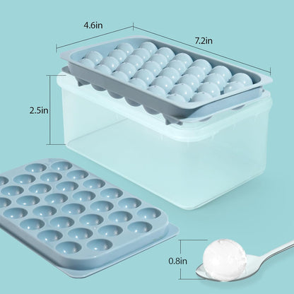 Ice Cube Tray with Lid and Bin – Round Ice Cube Trays for Freezer, BPA-Free Food-Grade Ice Mold, Stackable Ice Ball Maker, Iced Bucket Kits, Circle Ice Tray for Cocktails, Whiskey, Coffee, and Drinks