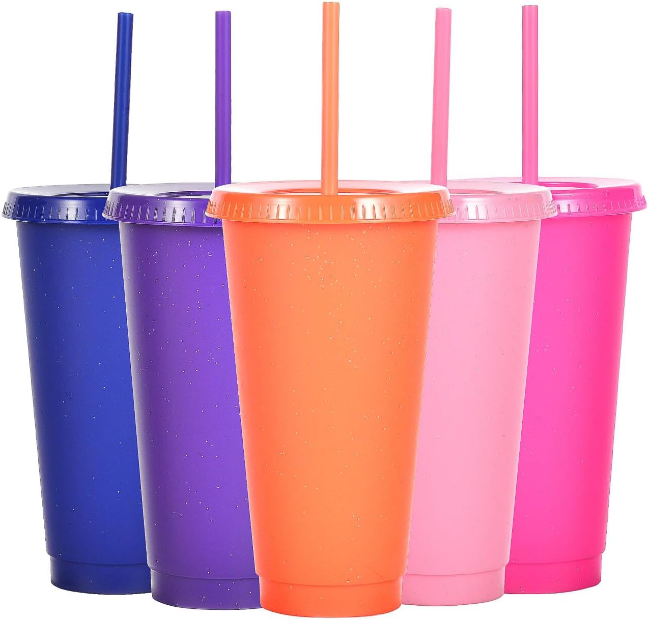 Suertestarry Tumbler with Straw and Lid,Water Bottle Iced Coffee Travel Mug Cup,Reusable Plastic Cups,Perfect for Parties,Birthdays,24oz-5 Pack (Rainbow, 5pack)