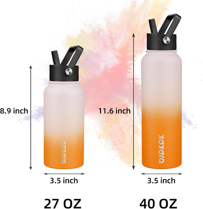 BJPKPK Insulated Water Bottles with Straw Lid, 40oz Stainless Steel Water Bottles with 3 Lids, BPA Free Leakproof Thermo, Tumblers, Cups for Sports, Gym- Midnight - Colors A
