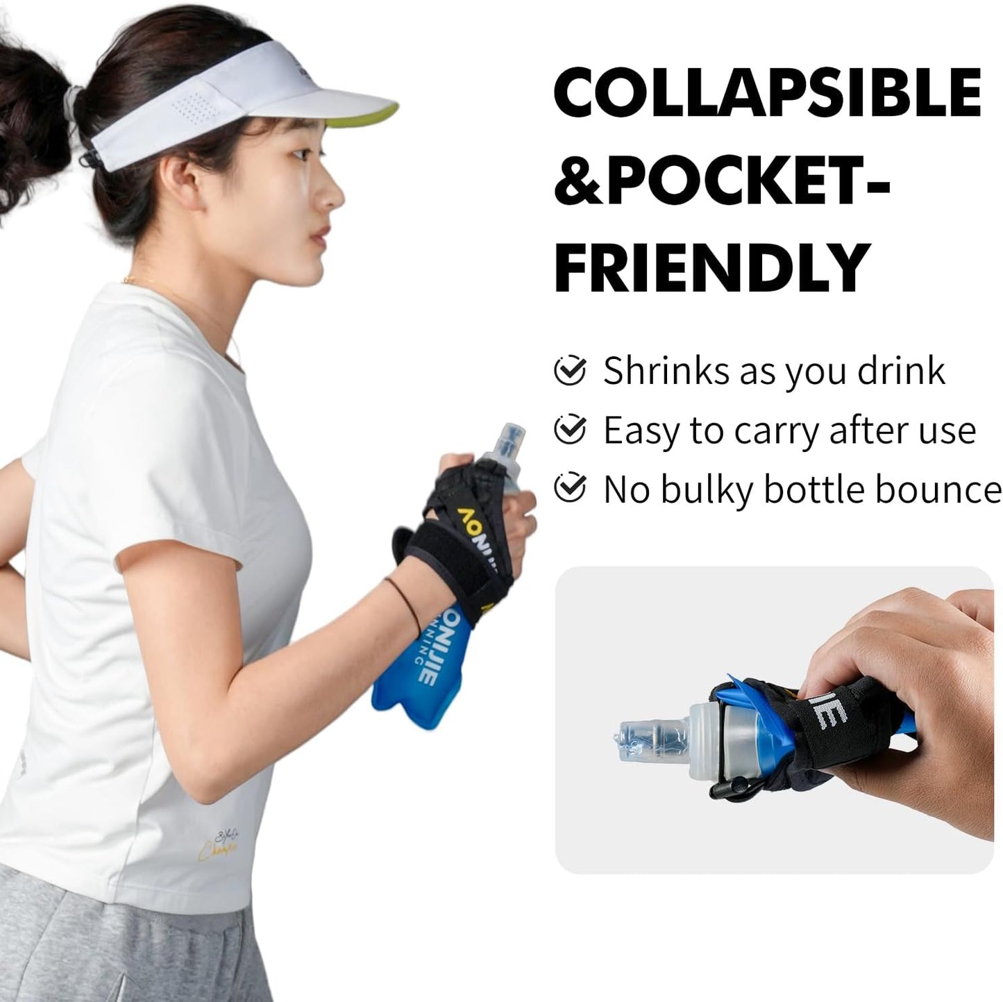 AONIJIE Handheld Water Bottle for Running, 500ml Soft Flask with Adjustable Grip-Free Strap, Lightweight BPA-Free Hydration Flask for Marathon, Running & Walking