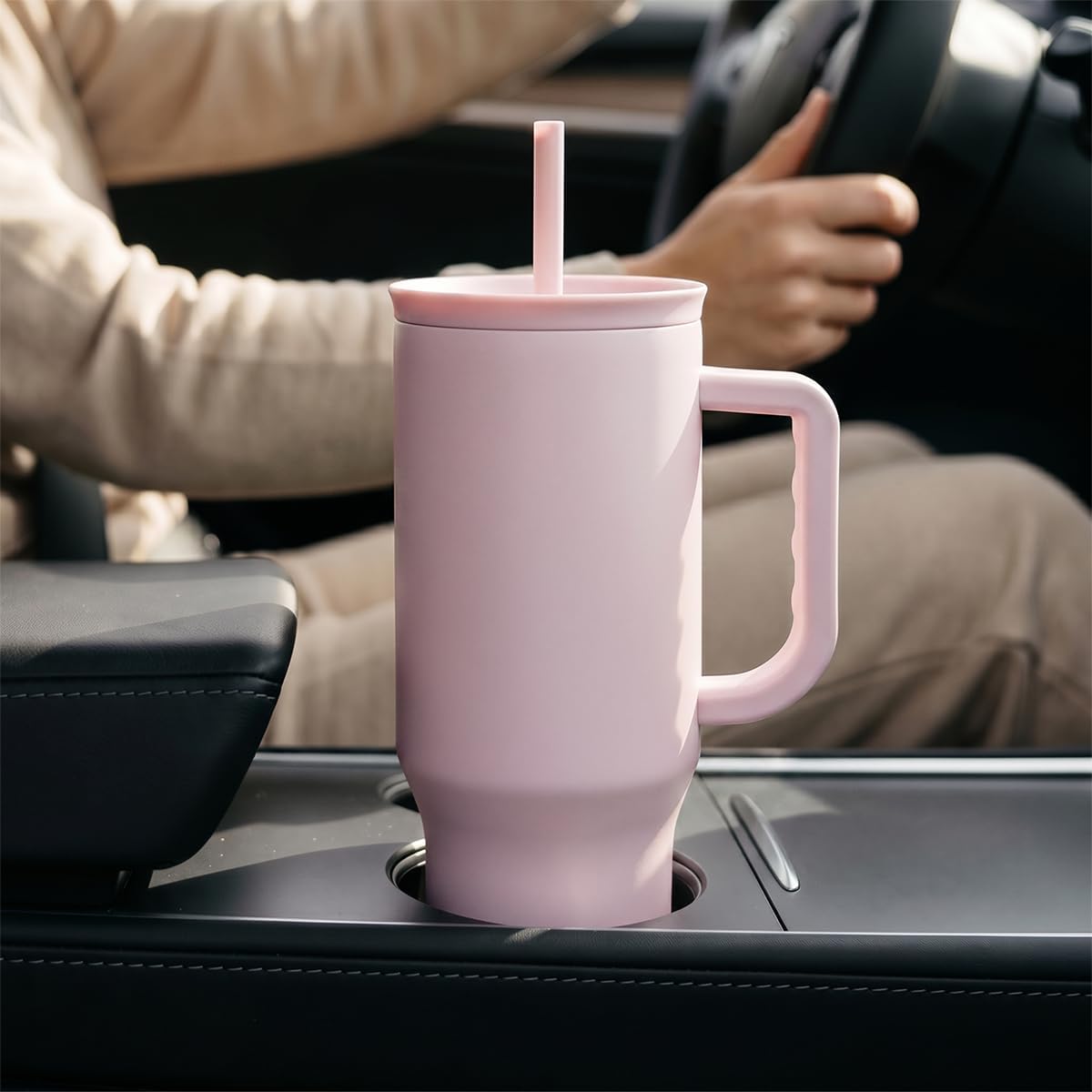 Floral Tumbler with Handle 40oz, Stainless Steel Insulated Tumblers Coffee Travel Mug Cup with Straw, Flower Coffee Cup Gifts for Women Girls, Gift for Her on Christmas Birthday Mothers Day